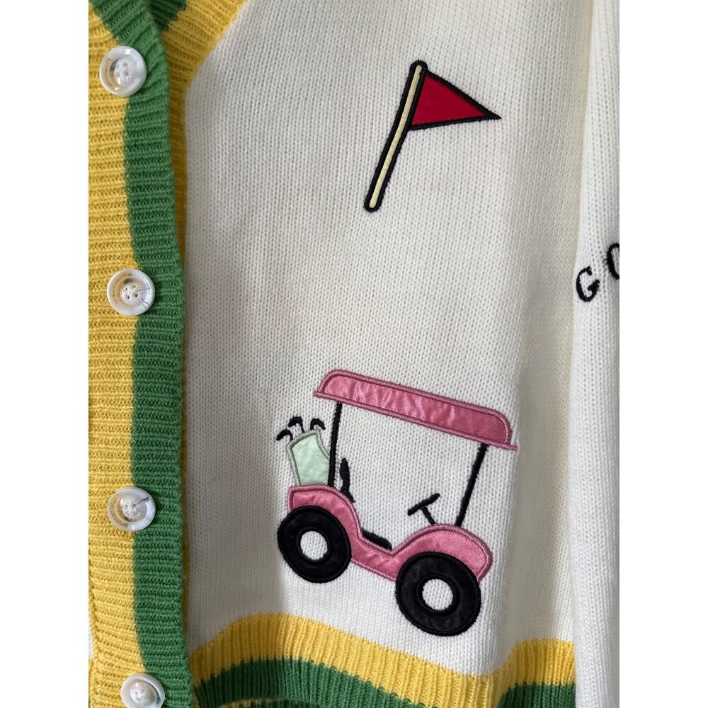 Fate Golf Theme Embroidered Cardigan Sweater Size Large EUC - Picture 4 of 9